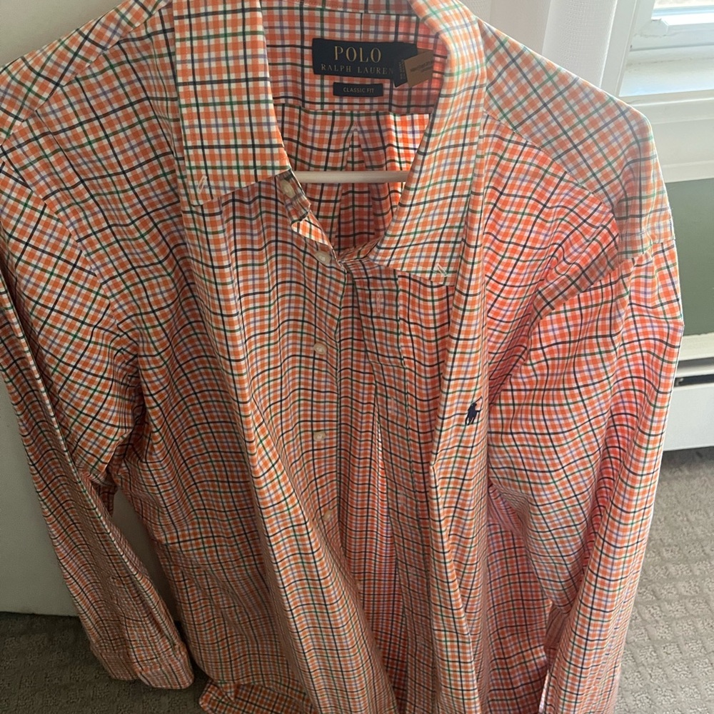 Ralph Lauren Orange and Green Casual Button Down Shirt